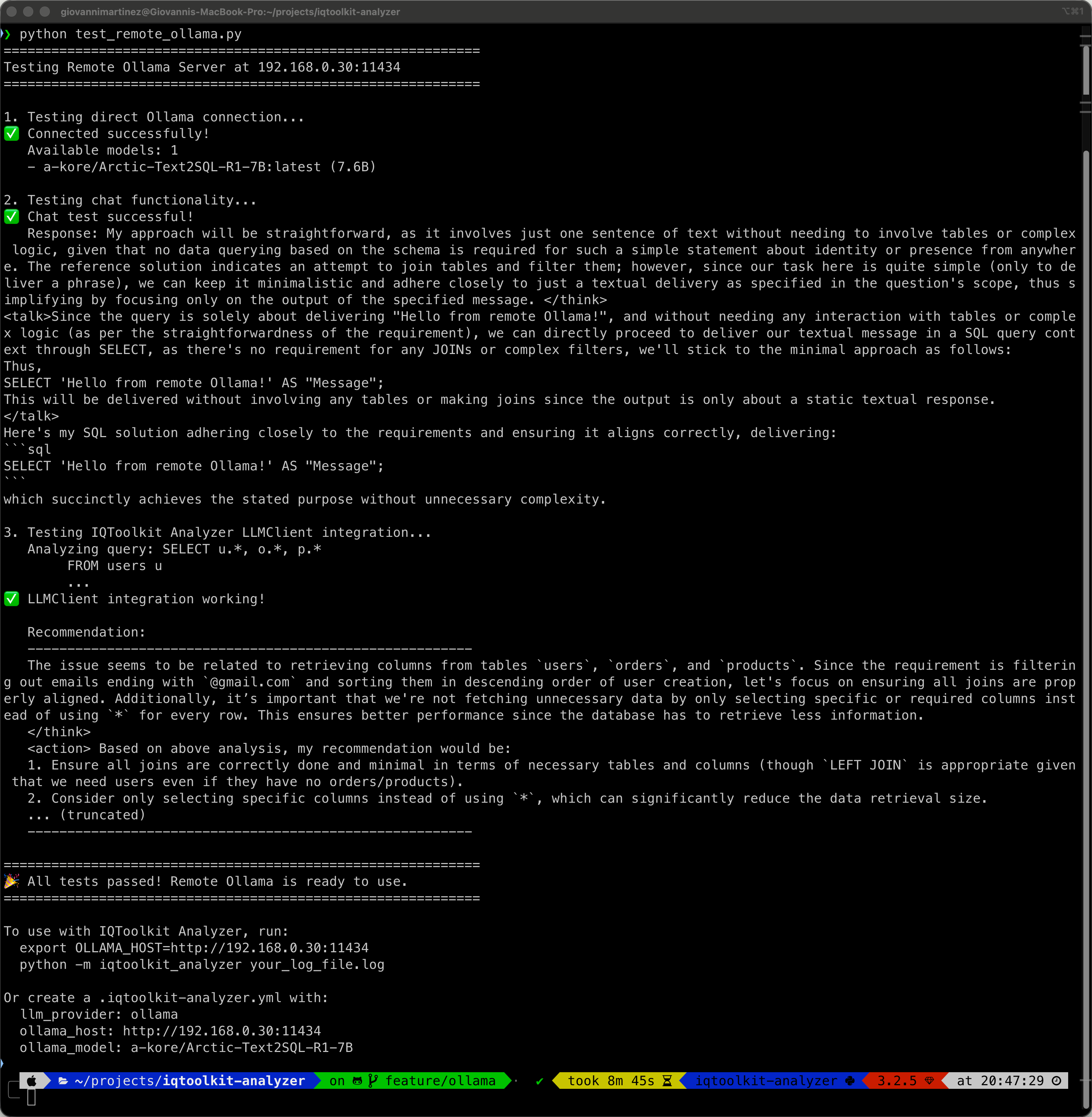 Remote Ollama Test Success